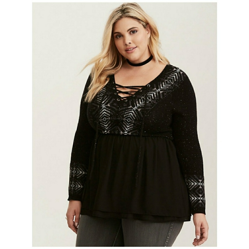 🌹Torrid Fair Isle Knit Chiffon Trim Sweater 2X
